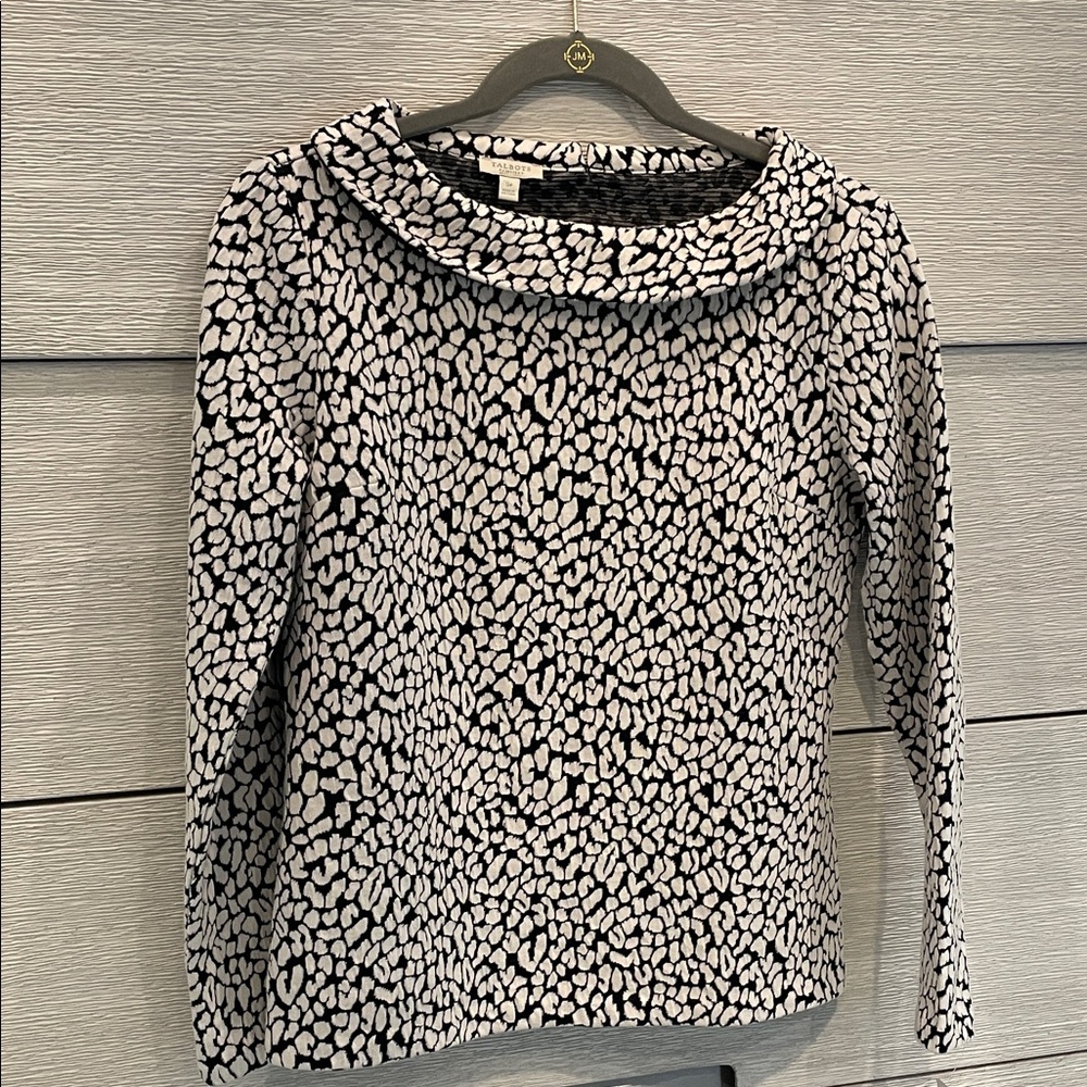 Talbots Black and White Patterned Top